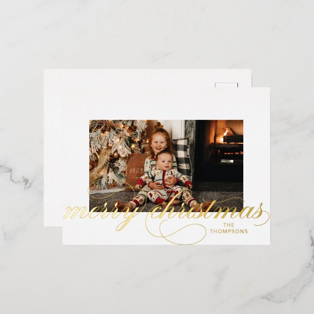 Foil Script Merry Christmas Elegant Photo Postcard (Front/Back)