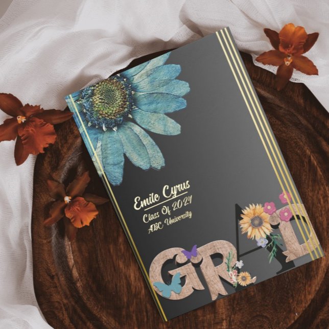 Foil Script Retro floral Graduation Announcement (Creator Uploaded)