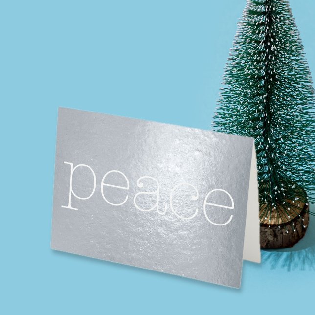 foil shimmer peace light typewriter text card (Deliver a shimmering message of peace this holiday season. Full front foil and white typewritertext.)
