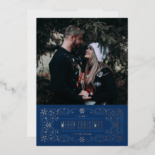 Foil Snowflake Flourish Frame Card - Blue