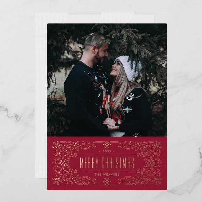 Foil Snowflake Flourish Frame Card - Red (Envelope)