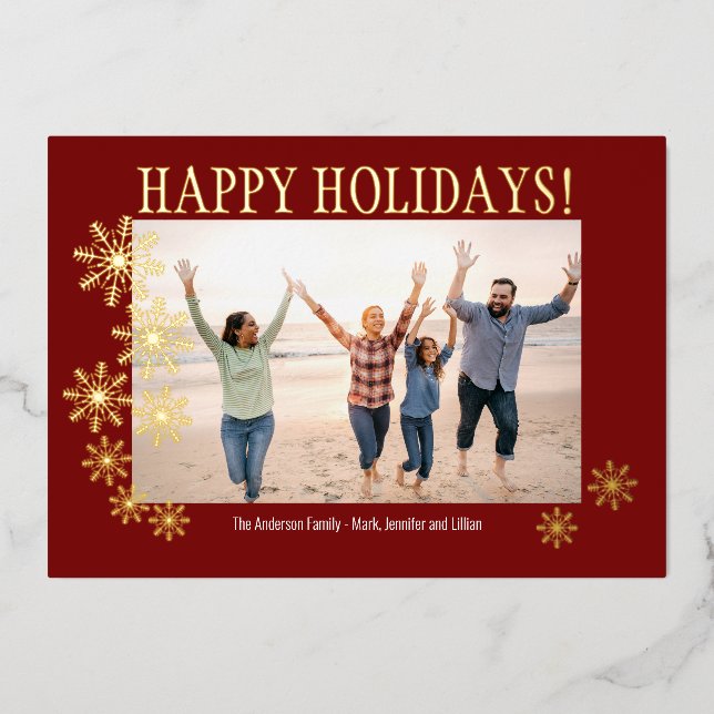 Foil Snowflakes Family Photo Card (Front)