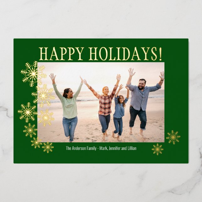 Foil Snowflakes Family Photo Card (Front)