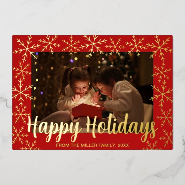 Foil Snowflakes Happy Holidays Photo Card (Front)