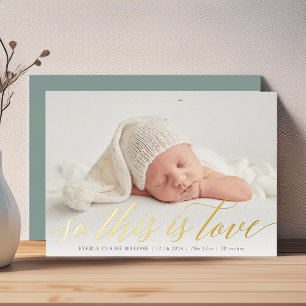 Foil So This Is Love Photo Birth Announcement