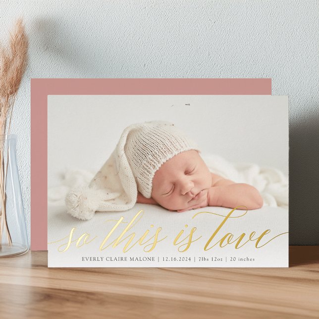 Foil So This Is Love Photo Birth Announcement (Creator Uploaded)