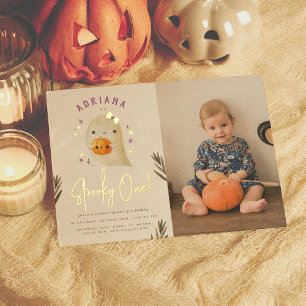 Foil Spooky One Girl Halloween 1st Birthday Photo