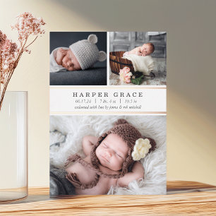 Foil Stripe 3 Photo Birth Announcement