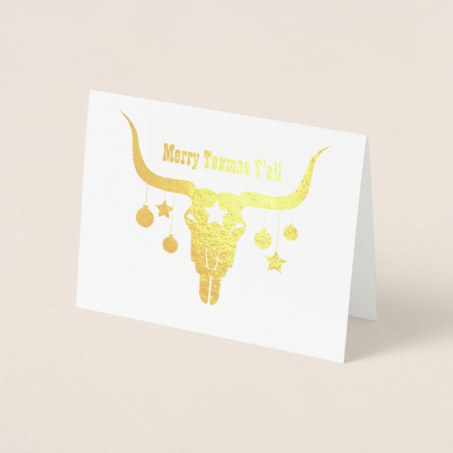 Foil Texas Longhorn Christmas Greeting Card (Front)