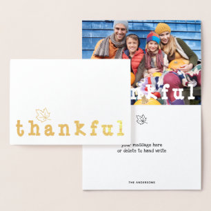 Foil Thankful Maple Leaf Thanksgiving Greeting Card