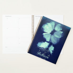 Foil Torquoise Floral Navy Blue Script Monogram Planner