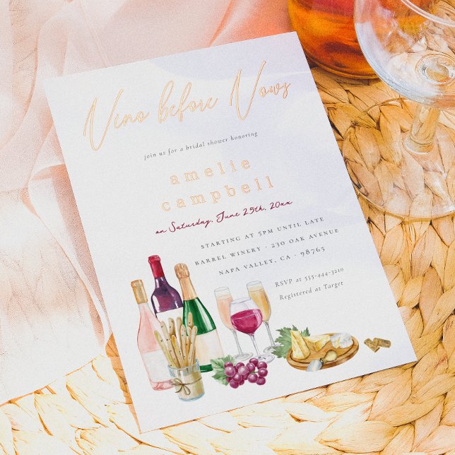 Foil Vino Before Vows Wine Bridal Shower (Card Front Mock-up)