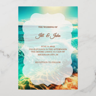 Foil Wedding Invitation Tropical Beach Rose Gold