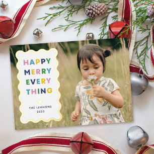 Foil White Happy Merry Wavy Christmas Photo Card