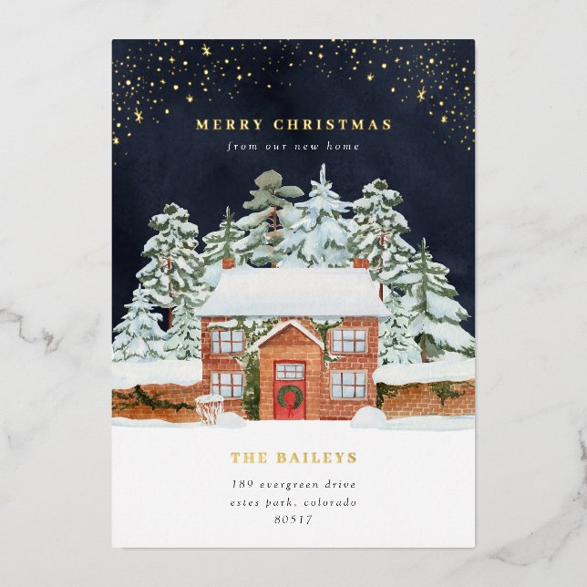 Foil Winter Night Holiday Moving Announcement (Front)