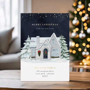 Foil Winter Night Holiday Moving Announcement