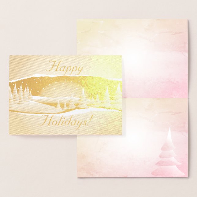 Foil Winter Scene Trees in the Snow  Christmas Card (Display)