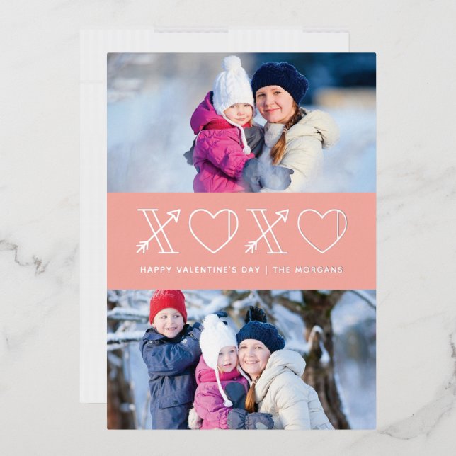 Foil Xs & Os Valentine's Day 2-Photo Card - Peach (Envelope)