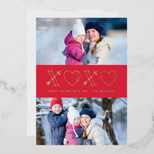 Foil Xs & Os Valentine's Day 2-Photo Card - Red