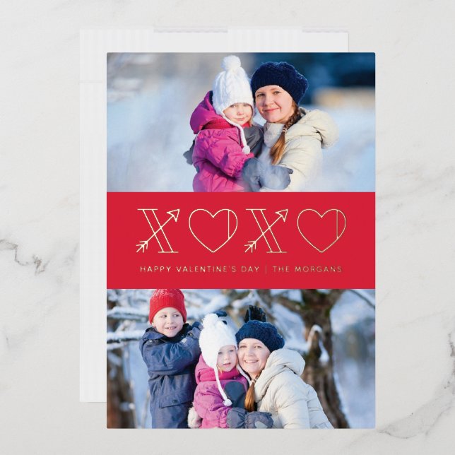 Foil Xs & Os Valentine's Day 2-Photo Card - Red (Envelope)