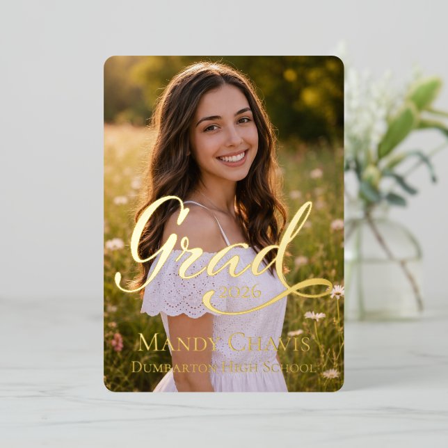 Foiled Graduation Announcement with 5 Photos (Standing Front)