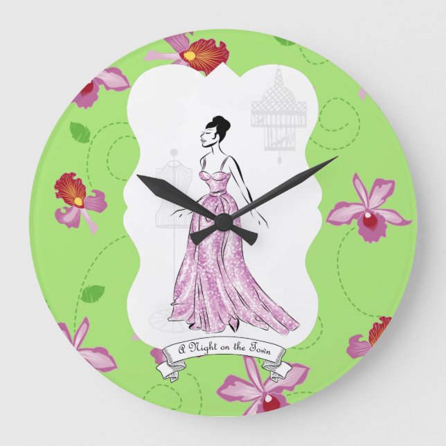 Fois à Paris Fashion Illustration Large Clock (Front)