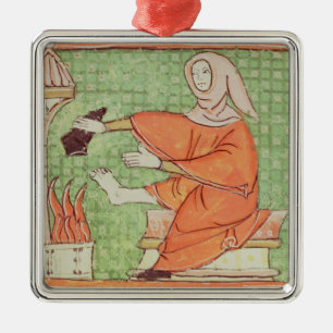 Fol.58r February: Warming by the Fire Metal Tree Decoration