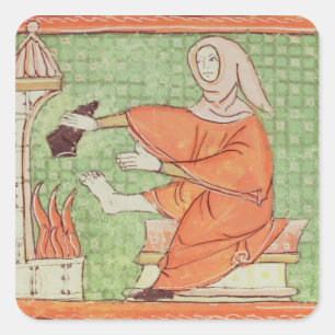 Fol.58r February: Warming by the Fire Square Sticker