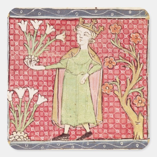 Fol.58v April: Picking Flowers Square Sticker (Front)