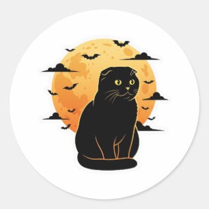 Fold & Full Moon – Scottish Fold Cat Halloween  Classic Round Sticker