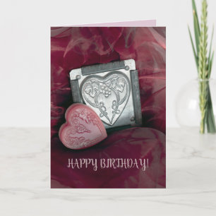Fold Pink Greeting Card BIRTHDAY hearts add name!