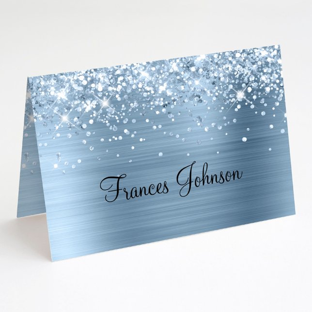 Fold Your Own Glittery Blue Name Place Cards (Fold Your Own Glittery Blue Name Place Cards)