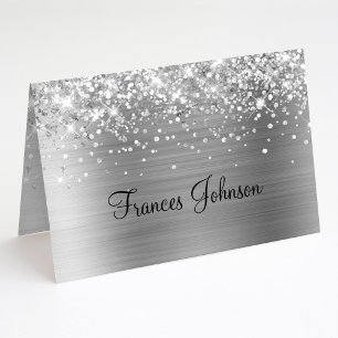 Fold Your Own Glittery Silver Name Place Cards
