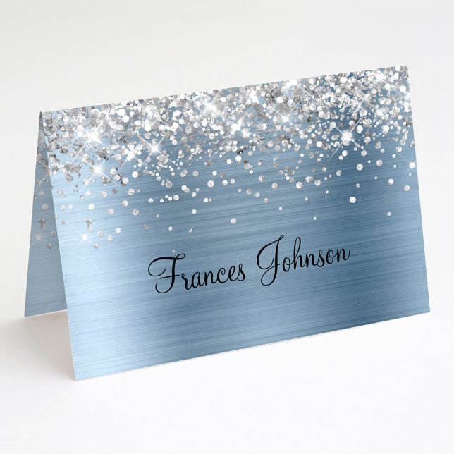 Fold Your Own Silver Glitter Blue Foil Place Cards (Fold Your Own Silver Glitter Blue Foil Place Cards)