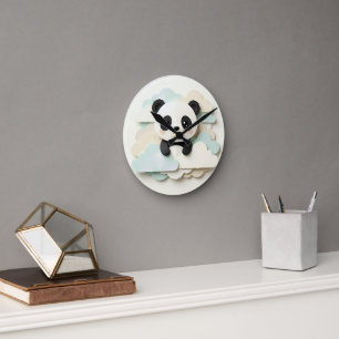 Folded Baby Panda Cute Origami Round Clock