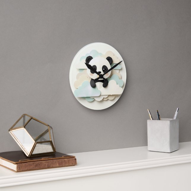 Folded Baby Panda | Cute Origami  Round Clock (Office)