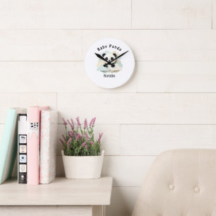 Folded Baby Panda Cute Origami Round Clock