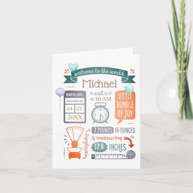 Folded Baby Stats Announcement Card (Front)