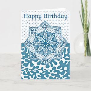 Folded Birthday Card Aqua Coloured Doodle Design