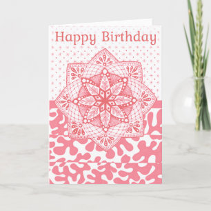 Folded Birthday Card Pink Coloured Doodle Design
