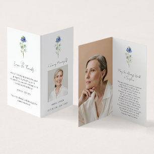 Folded Bluebell Photo Funeral Prayer Card