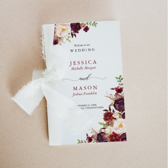 Folded Burgundy Marsala Wedding Program Booklet Flyer (Creator Uploaded)