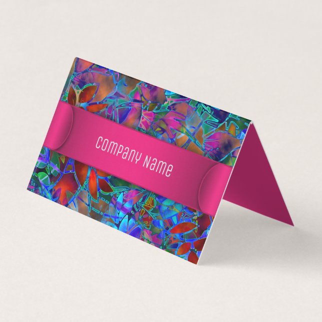 Folded Business Card Floral Abstract Stained Glass (Front)