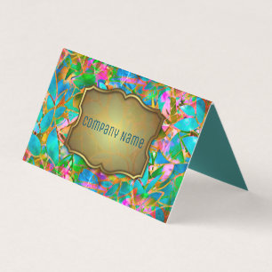 Folded Business Card Floral Abstract Stained Glass