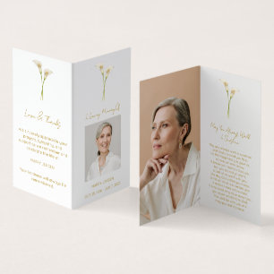 Folded Calla Lily Photo Funeral Prayer Card