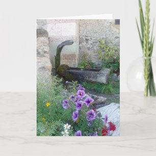 Folded Card with Alpine Fountain and Flowers