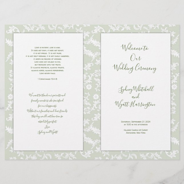 Folded Catholic Wedding Ceremony Program Leaves (Front)