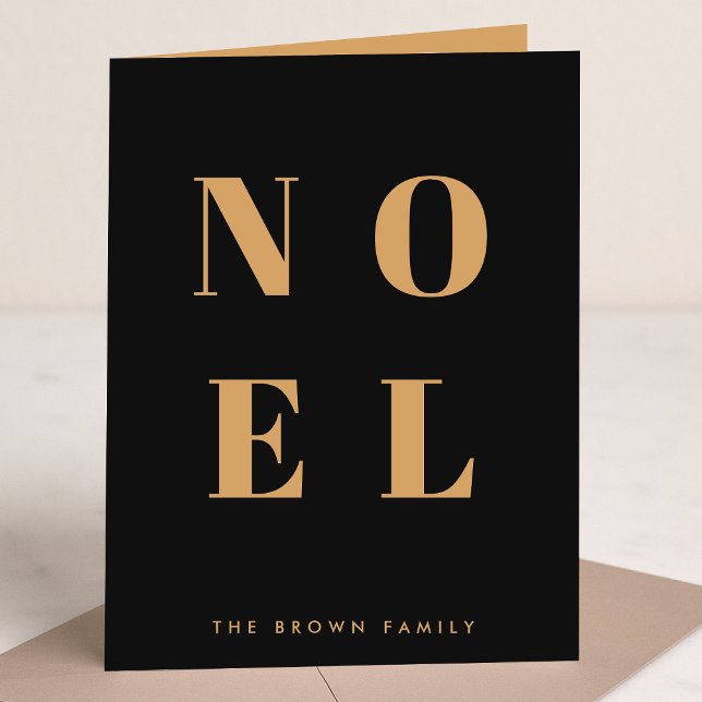 Folded Christmas Card | Noel Black & Gold Holidays (Mark the most wonderful season with a simple modern non-photo holiday card)