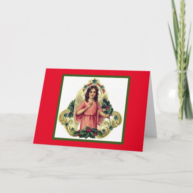 Folded CHRISTMAS Card VINTAGE ANGEL CUSTOM NAME (Front)