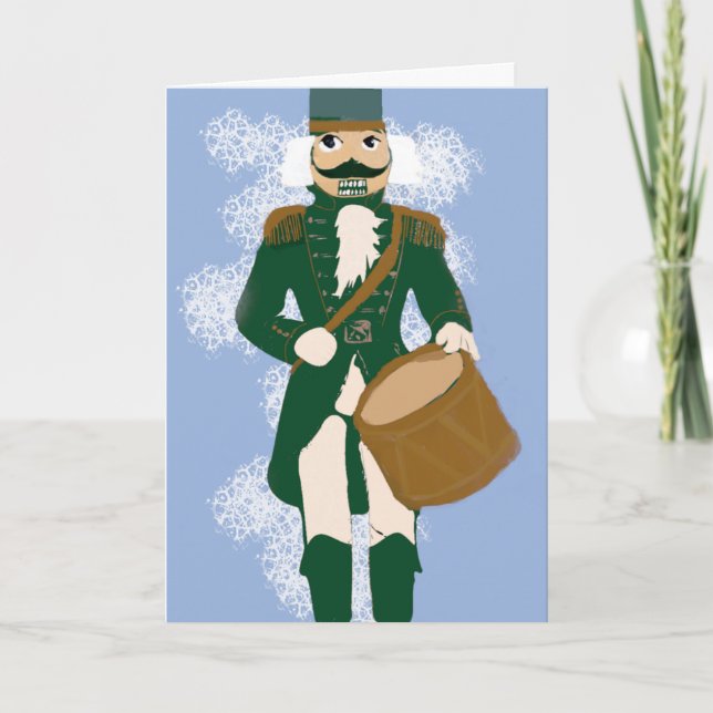 Folded Christmas card with Snowy Blue Nutcracker W (Front)